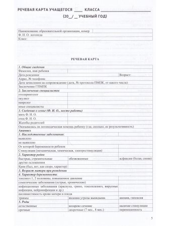 Речевая карта школьника с нарушениями устной и письменной речи (от 7 до 10 лет). ФАОП