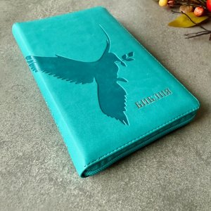 Библия 048 z код 25048-26 дизайн "термо штамп голубь", пер. из иск. кожи на молнии, цвет бирюзовый