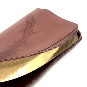 Библия 055z код 24055-64 термо штамп "терновый венец", кожаный переплет на молнии, цвет коричневый, 