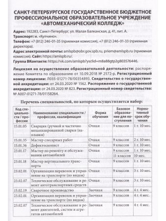 Справочник для пост. в колледжи, техникумы, лицеи, училища Санкт-Петербурга 2026/2027 г.