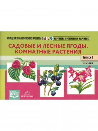 Картотека предметных картинок. Наглядный дидактический материал. Выпуск № 6. Садовые и лесные ягоды. Комнатные растения. ДОО. ФГОС